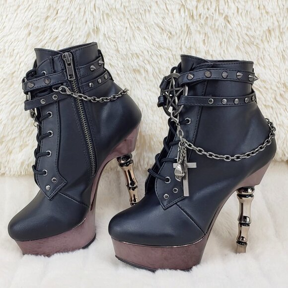Muerto Finger Bone High Heel Ankle Boots Charm Chain Demonia 1001 - Picture 3 of 16